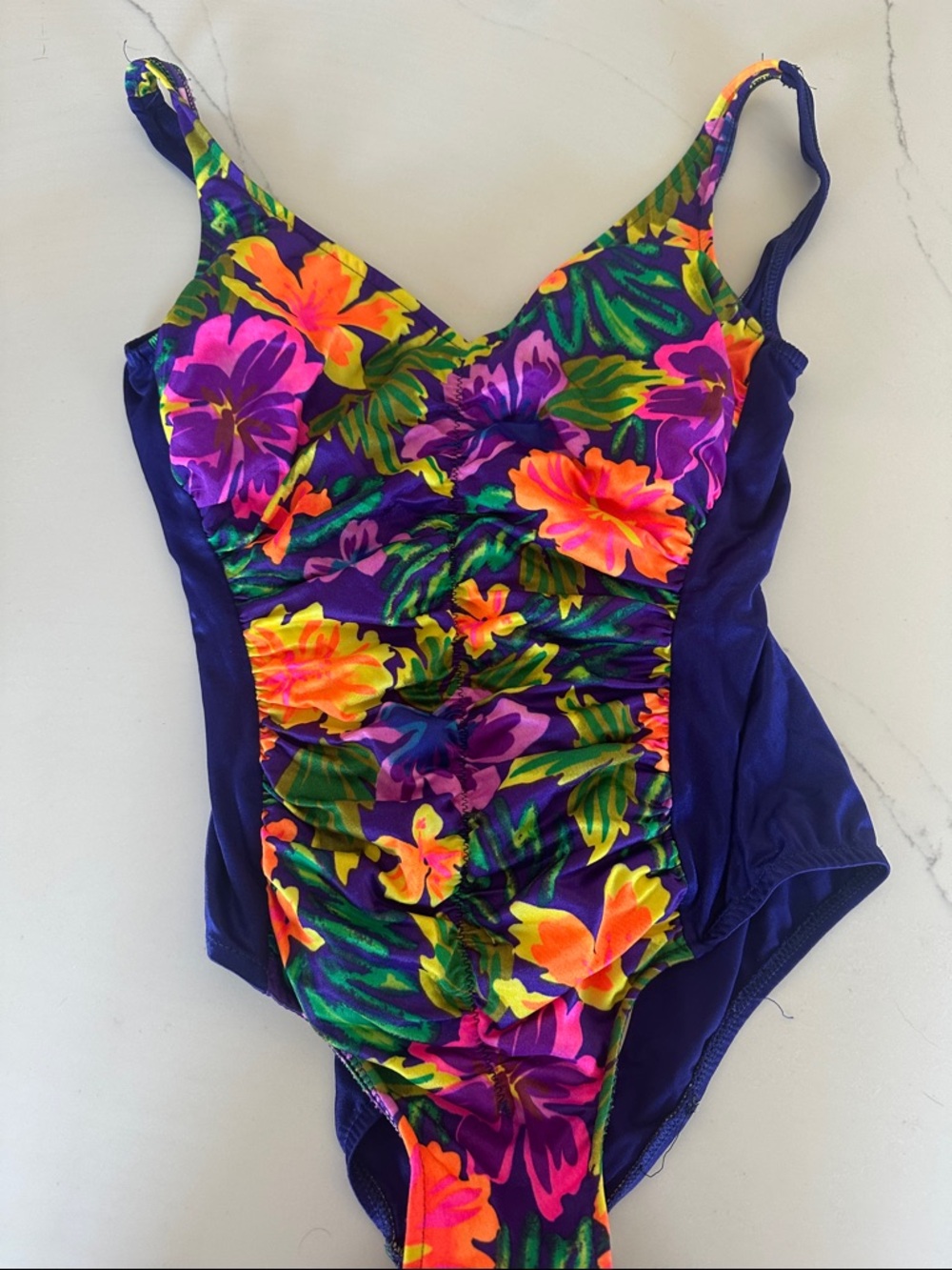 Maxine of Hollywood Vibrant Purple Floral One-Piece Swimsuit vintage